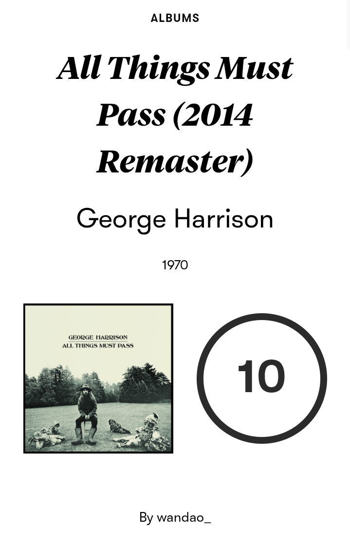 【爱祷评分】All Things Must Pass – George Harrison